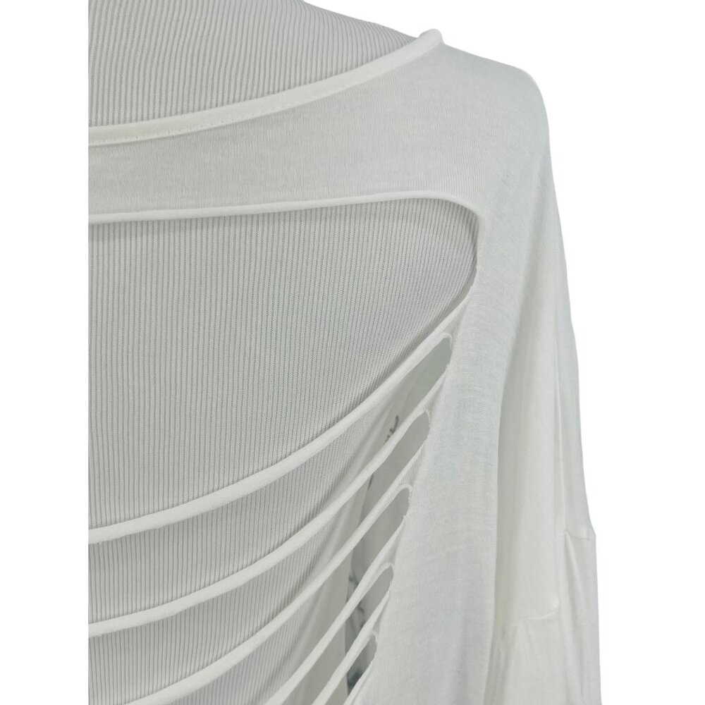 Slouchy White Black Graphic Print Cut-Out Slashed Back L/S Top | Streetwear Glam - Picture 6 of 10